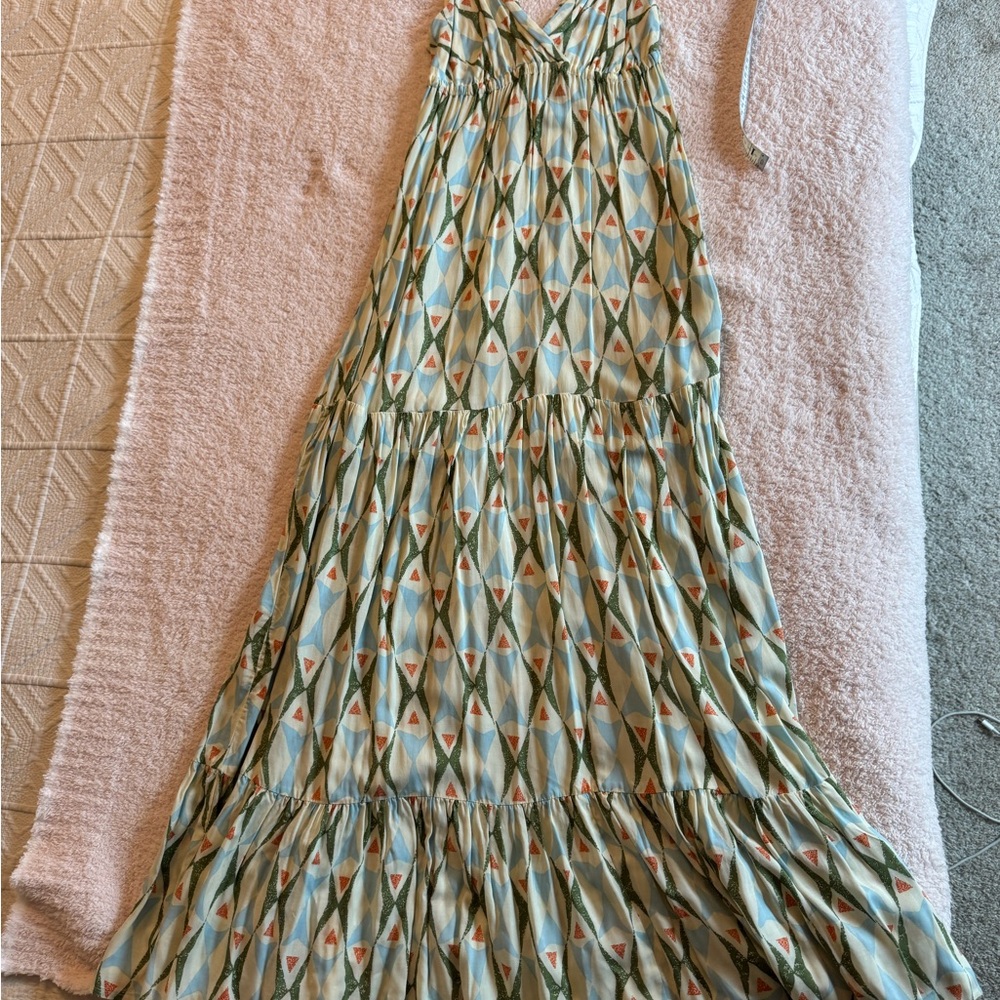 Quiksilver Green and Orange Geometric Maxi Dress